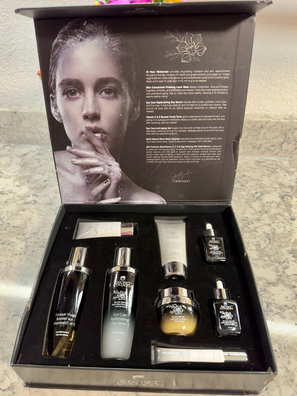 Secret Collagen Black Orchid Skin Care Set Brand New Set~SET OF 8 ITEMS
